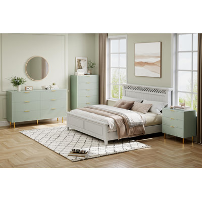 Commode naturelle à 5 tiroirs pour chambre à coucher avec poignée dorée et grand tiroir Natural, commode double en bois
