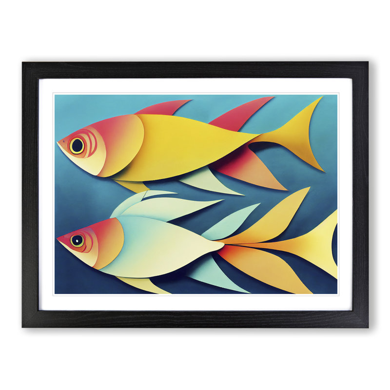 XH1022-7668X Select Fish Abstract - Single Picture Frame Painting, 46cm H x 64cm W x 2cm D, Black 