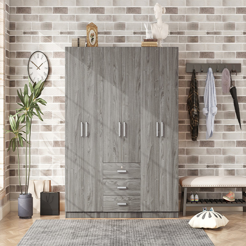 Rangement à 6 portes pour garde-robe de chambre en bois, Gris