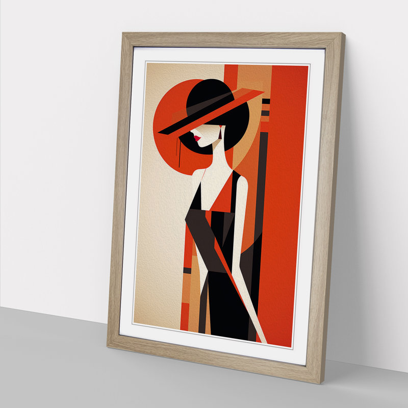 XYZ-FRM-V1223-4509 Minimalist Art Deco No.2 - Single Picture Frame Print on Wood, 34cm H x 25cm W x 2cm D, Oak 