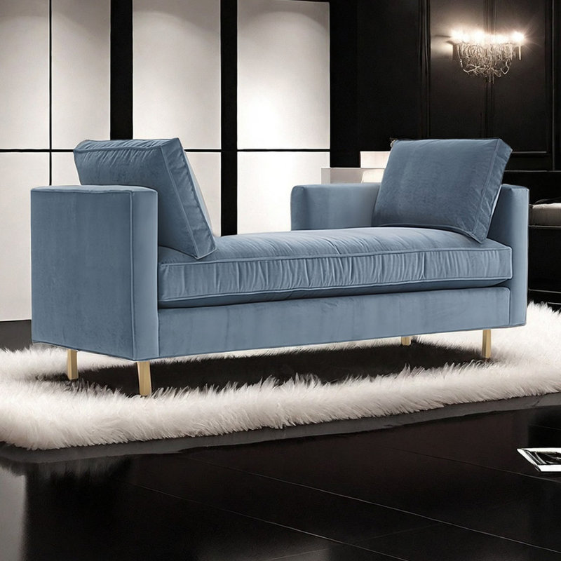 Velvet Upholstered Bench, Light Blue, 25.59" H x 70.86" W x 23.62" D