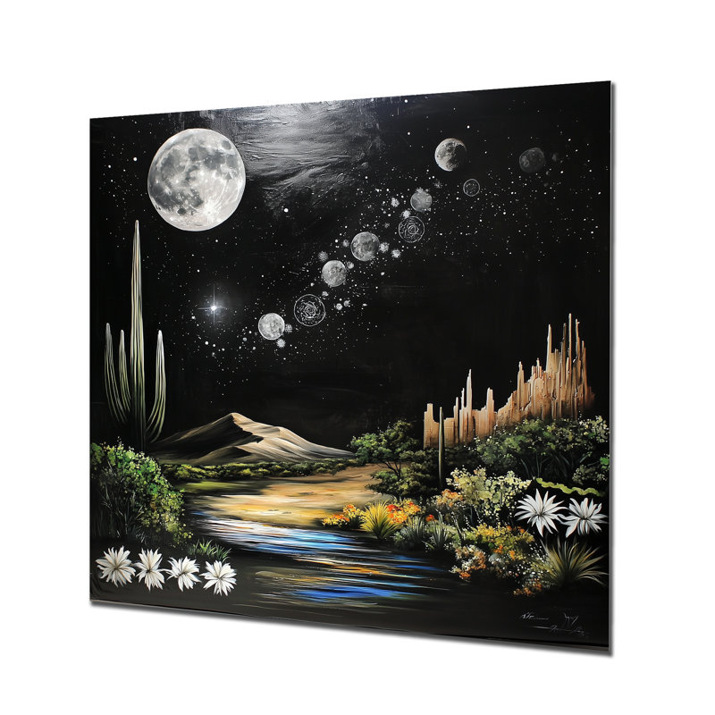 Glam Desert Moon avec cactus II - décor mural en métal, impression désertique, H 36 po x l 36 po
