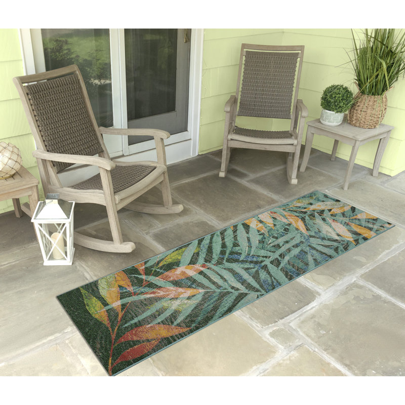 Tapis d'intérieur / extérieur bleu Bayil Home ™ Kenilworth Leaves, Tapis de couloir 1 pi 11 po x 7 pi 6 po