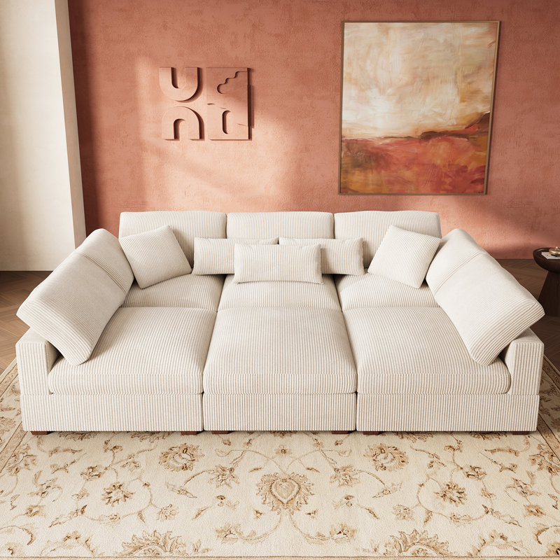 Bouley Modular Sleeper Sectional Cloud Sofa With Storage Beige, Beige Corduroy