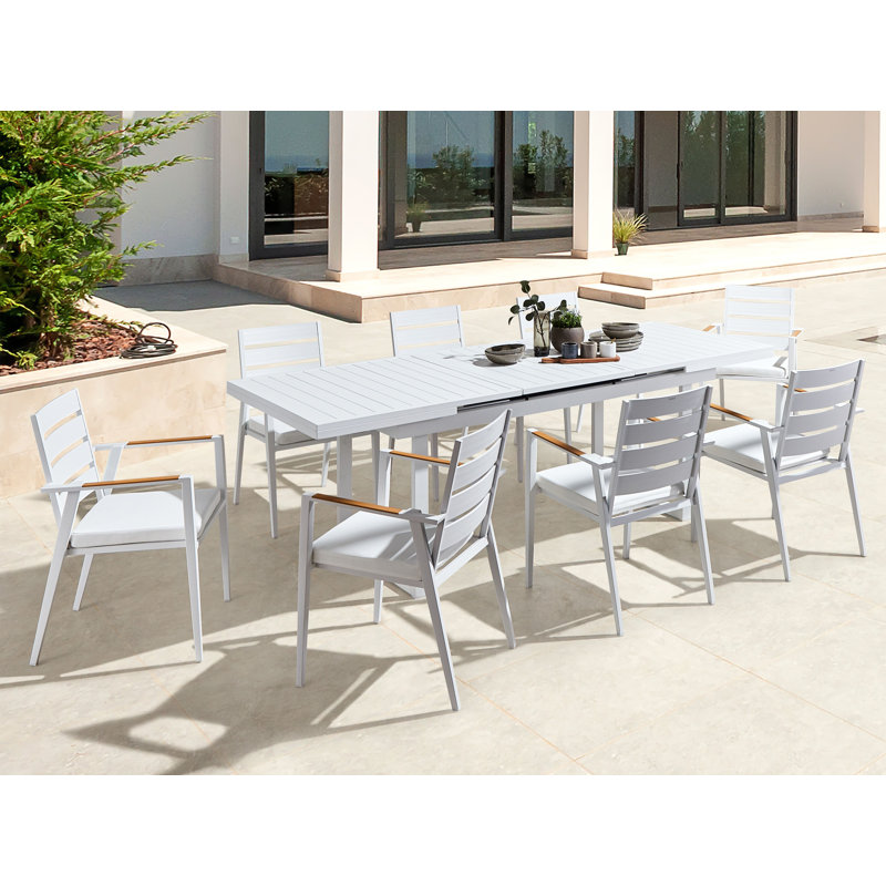 Nebih 8 - Person Patio Dining Set with Extendable Rectangular Table , Cushions Included, White