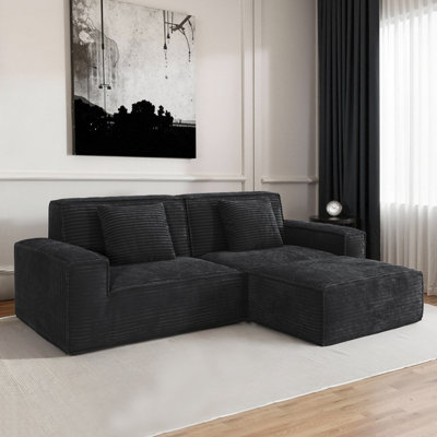106.3 Inch Modern Compression 3 - Seat , Black Microfiber, High Rebound Foam, Comfortable For ' Play In Apartment Design, Full Back Family Living Room