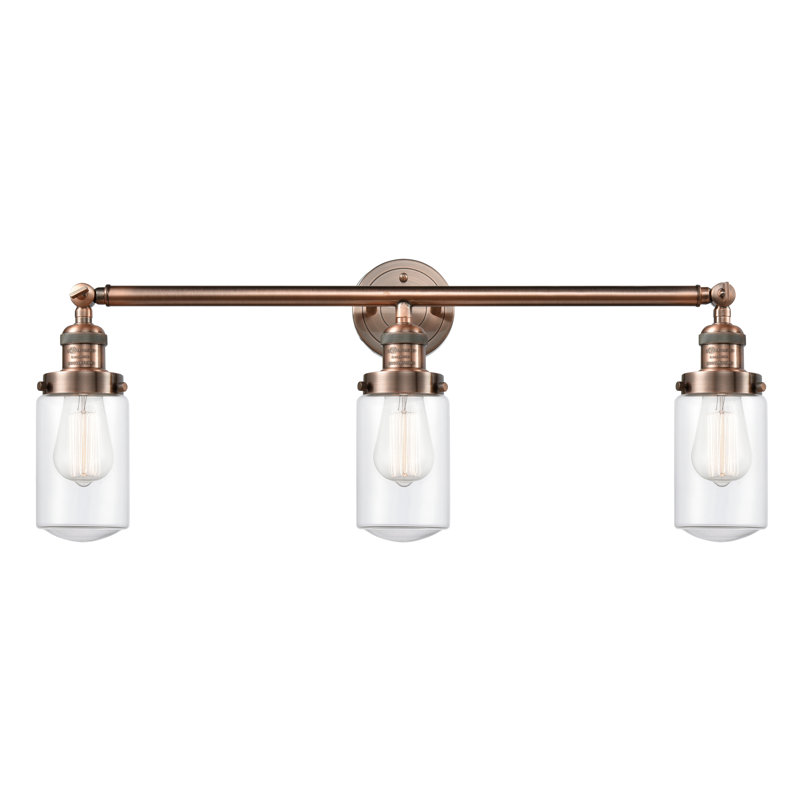 Éclairage pour salle de bain 3 lumières Saroyan, Ampoule incandescente rétro de 60 watts, Transparent, Cuivre antique