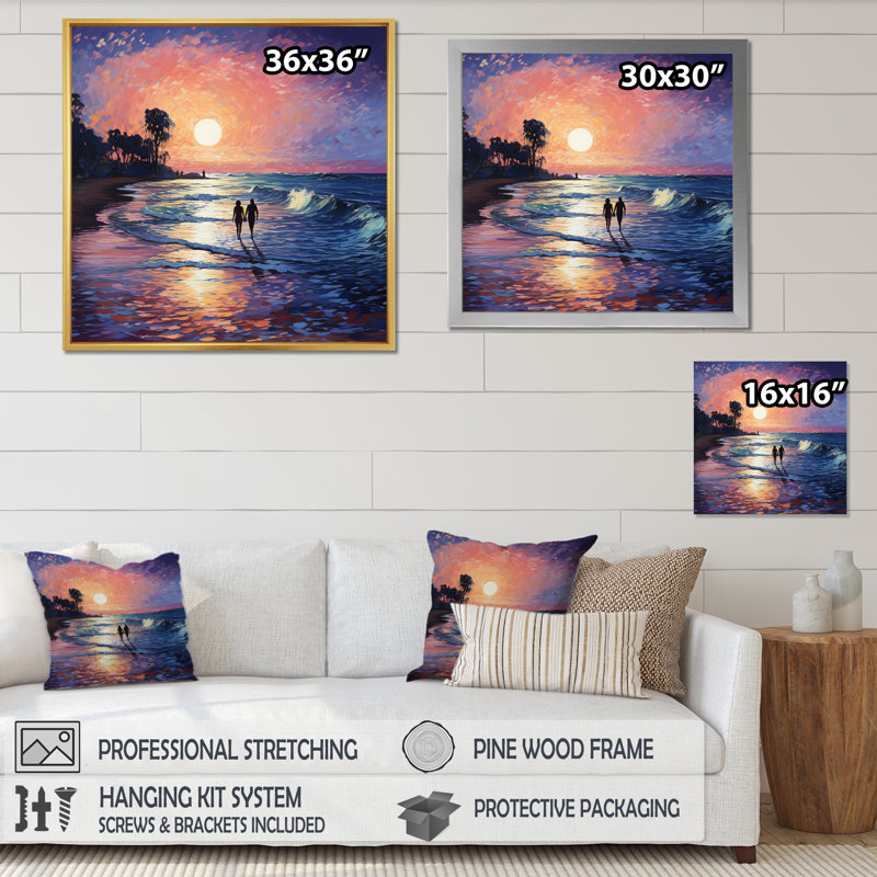 Photo de plage Balade en bord de mer III, Cadre simple noir, H 16 po x l 16 po x P 1 po