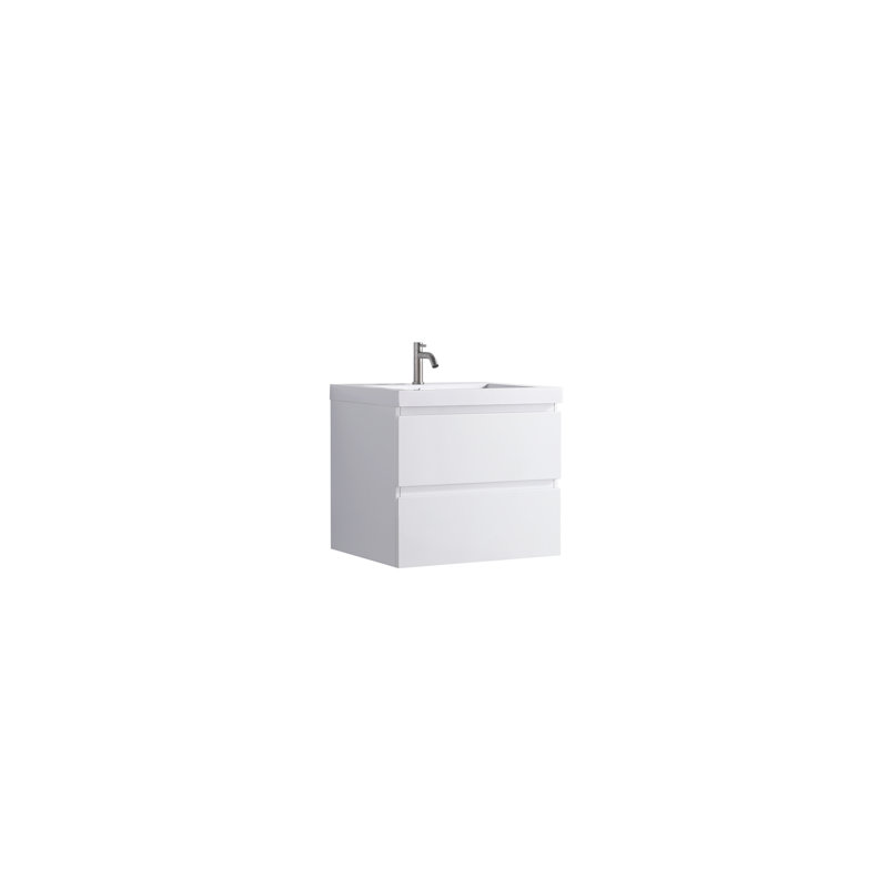 24-Inch White Plywood Wall-Mount Vanity with Resin Countertop