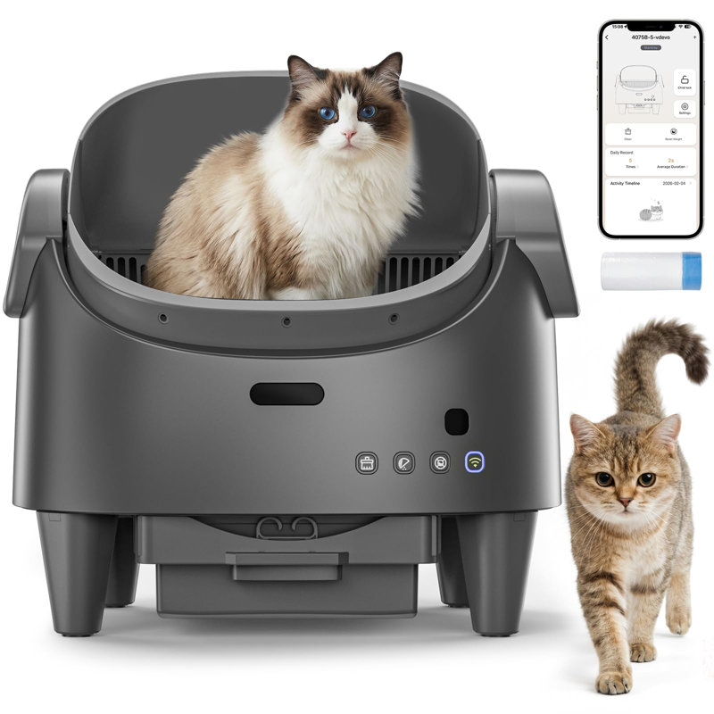 ABS Plastic Self-Cleaning Litter Box, Grey