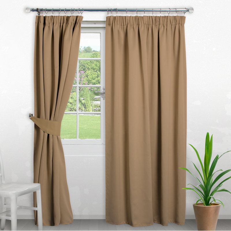 Pencil Pleat Blackout Thermal Curtain, 168 W x 183 D cm, Beige
