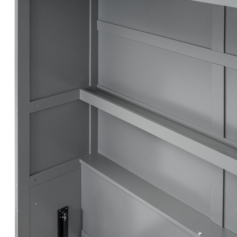 Lit pliant avec tablettes, gris - facile à tirer et à utiliser, grand lit, transformez votre armoire de salon pour une fabrication confortable de porte-matelas en contreplaqué