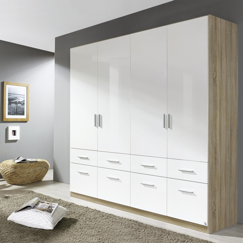 Celle 4 Door Wardrobe, Highgloss White and Sonoma Oak