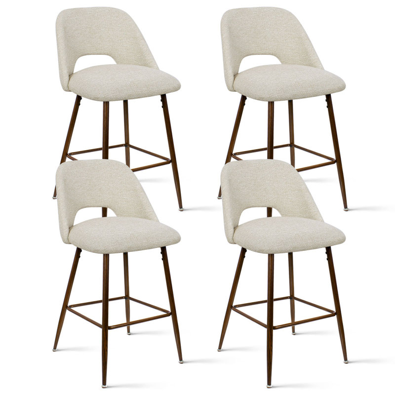 26" Upholstered Counter Height Bar Stools Set Of 4 With Metal Legs, Beige/Polyester