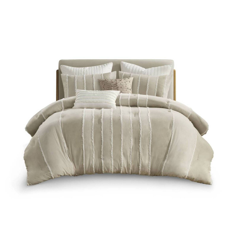 Premium Cotton Bedding Sets, Taupe Striped Comforter, Modern Home