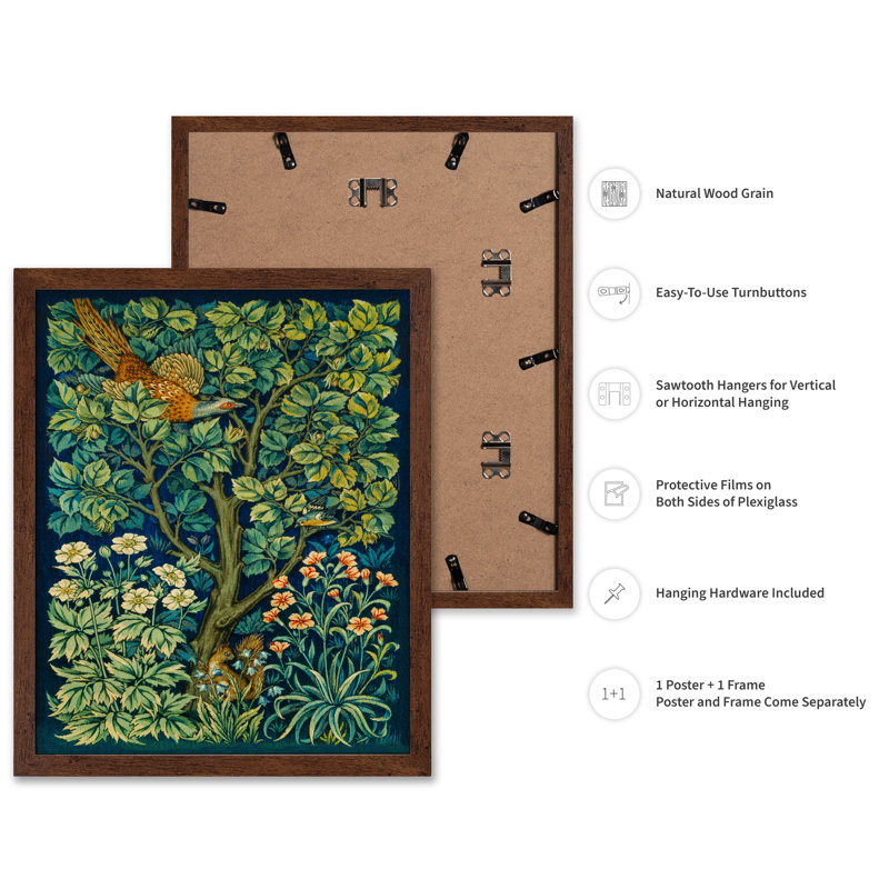 William Morris - Cock Pheasant, Poster, 18"H x 24"W, Brown Framed