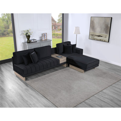 Canapé-lit modulaire réversible en velours noir avec compartiment de rangement Messina