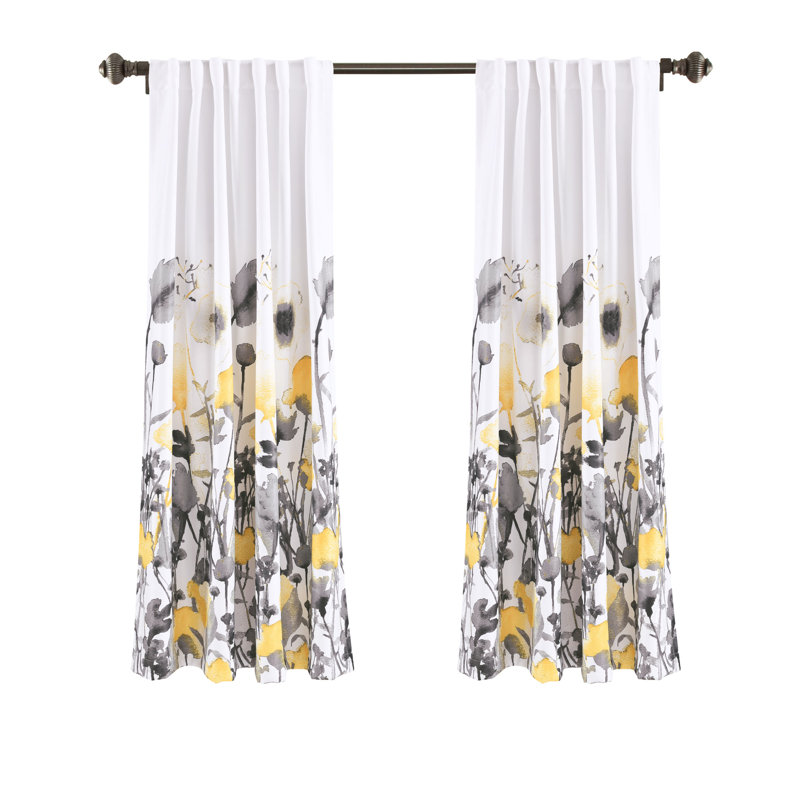 Zuri Room Darkening Curtain Pair, Yellow/Gray, 52" W x 63" L
