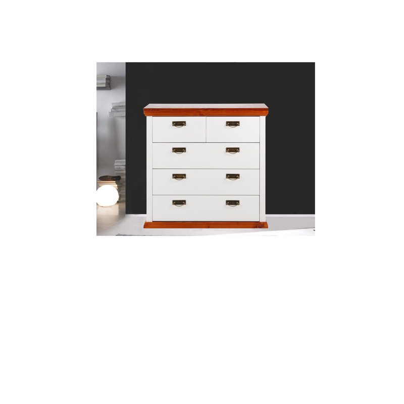 Solid Wood 88.8cm W 5 - Drawer Chest of Drawers, White/Cherry