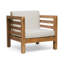 Fauteuil club d'extérieur beige avec revêtement en bois et protection imperméable - Coussins pour plus de confort