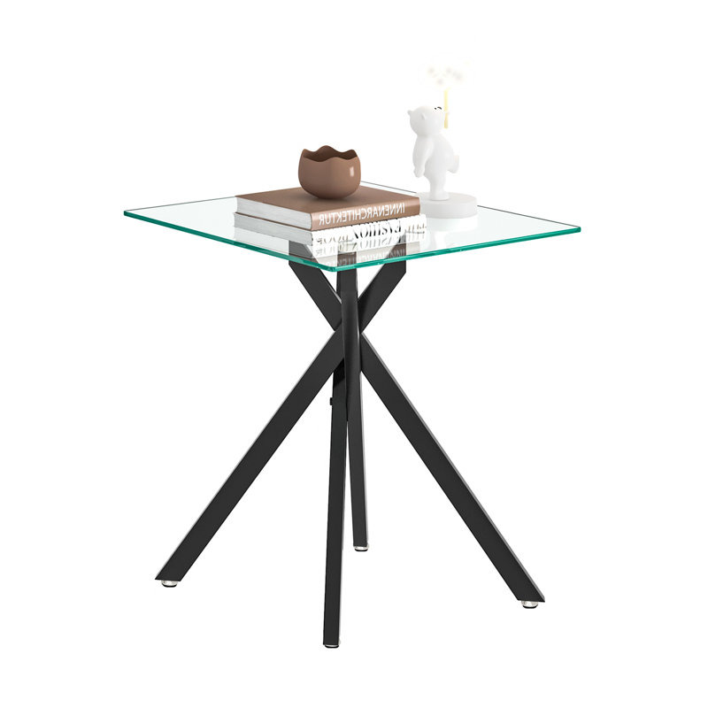 Chyan Glass Top End Table with Storage, 1 piece, Black