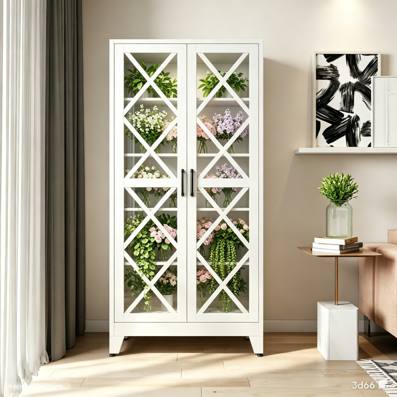 Armoire de rangement en métal de 71 po de hauteur avec 2 portes et 4 tablettes réglables (blanche), Blanc, GlassDoor