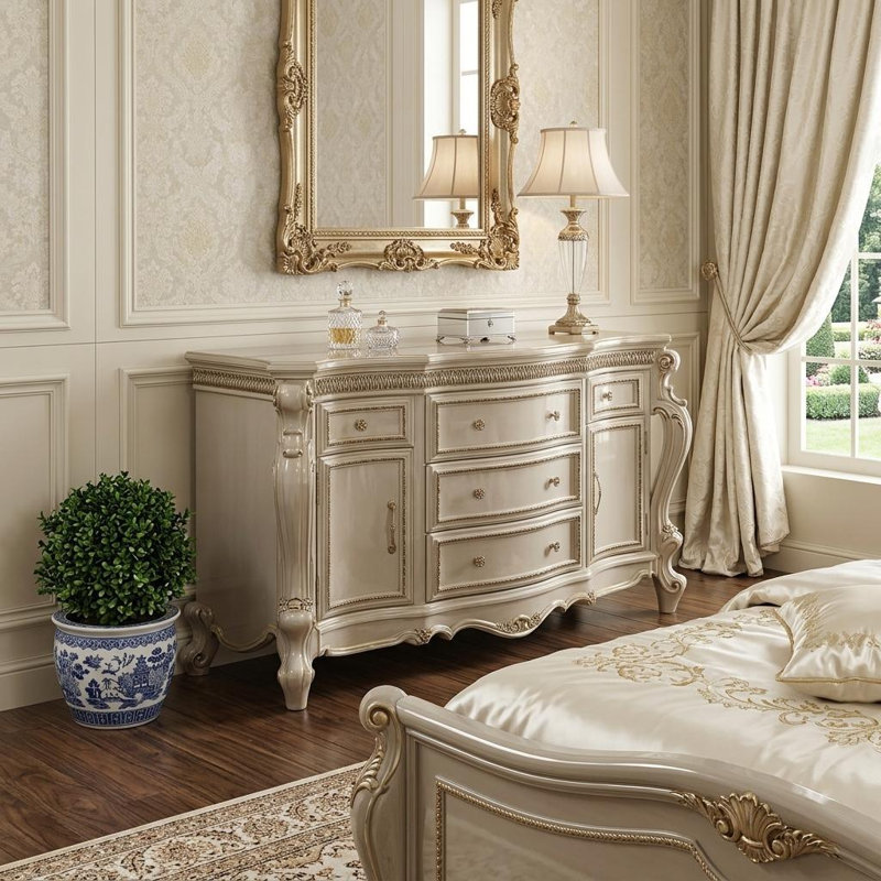  Commode triple 69 po à cinq tiroirs en bois massif et manufacturé 69 po