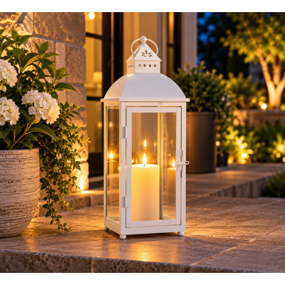 Black Metal & Glass With Round Handle Lantern