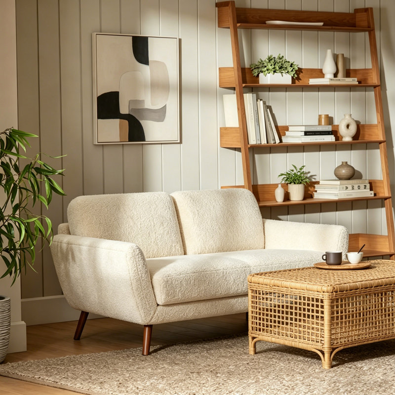 Carolos 58" Round Arms Loveseat, Boucle Ivory