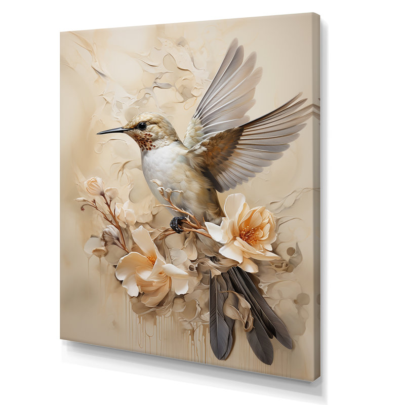 Fluttering Floral Hummingbird I, 32" H x 24" W x 1" D, Wrapped Canvas
