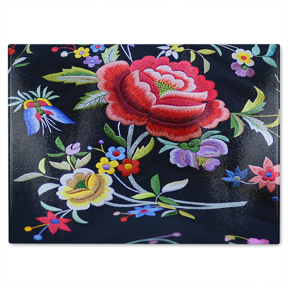 Vibrant Flowers Glass Chopping Board
