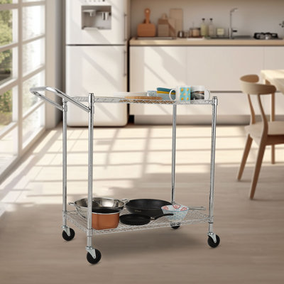 Commercial Grade 3 or 2Tier Kitchen Cart - Heavy Duty Metal Rolling Utility Cart with Locking Wheels, Wire Shelves & Handle - Food Storage Trolley for Restaurant, Kitchen, Office