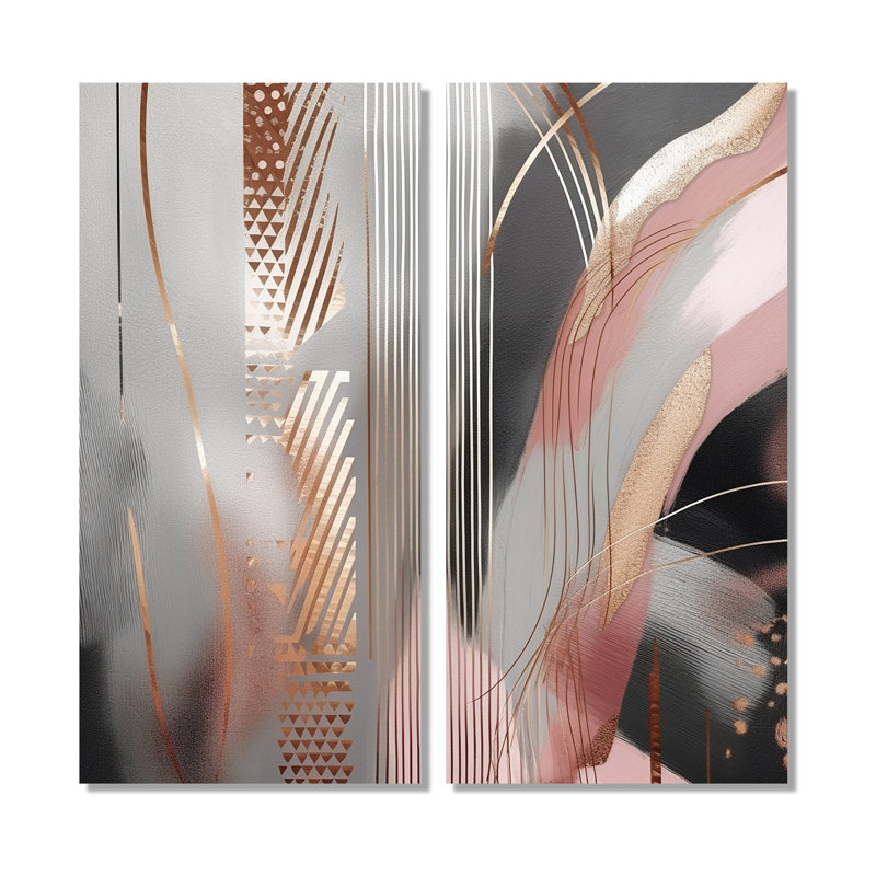 «Rose Rosegold Circle Complexity I», art mural moderne bleu, H 20 po x l 24 po, Toile tendue, Ne s’applique pas