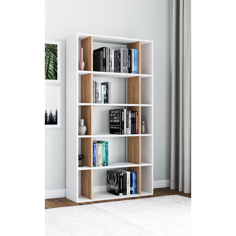 Koehl Stylish Freestanding Bookcase 90cm Wide Storage Solution for Home and Office, White/Oak