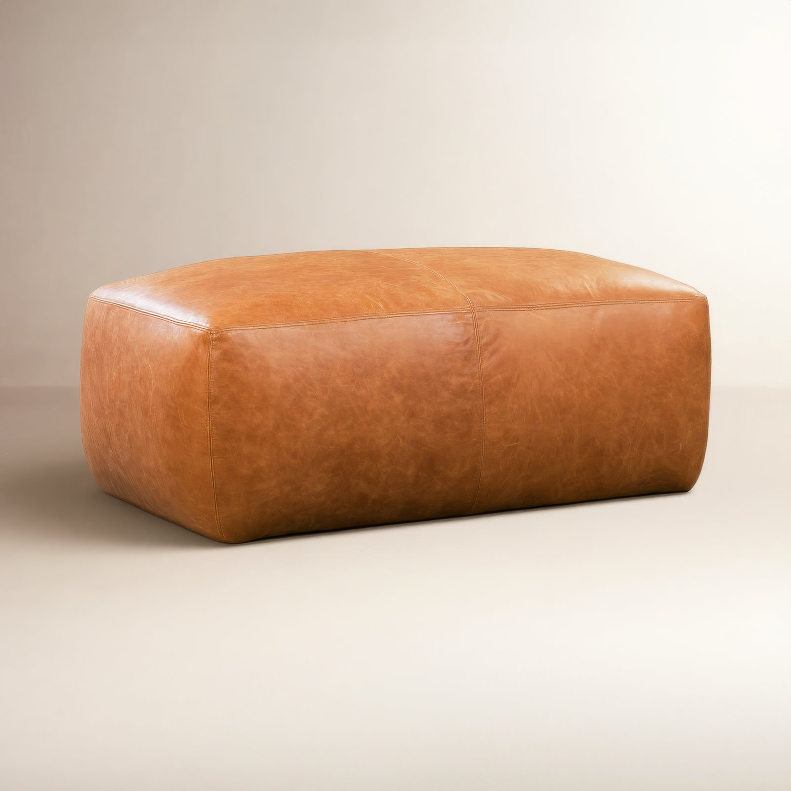 Edgemod Denver 43" Genuine Leather Ottoman, Cognac Tan