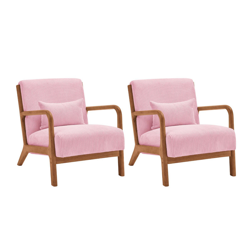 Chaise d'appoint, fauteuil de style Mid-Century moderne avec structure en bois massif, fauteuil avec coussin supplémentaire pour le salon, chambre à coucher (ensemble de 2)