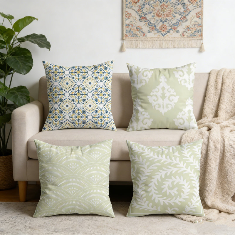 Ensemble de 4 taies d'oreiller de style tropical avec housse de coussin à fermeture à glissière cachée en fibre de polyester 17,71 po x 17,71 po, B3