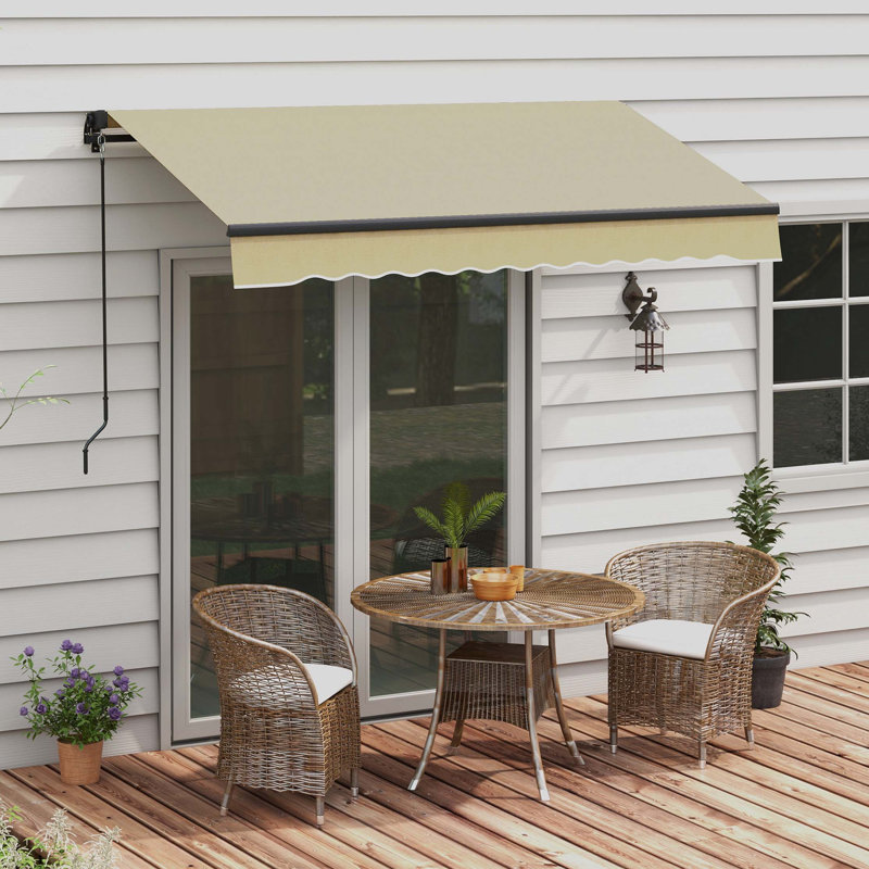 Outsunny Retractable Awning, Patio Awning Sunshade Shelter with Manual Crank Handle, 280gsm UV Resistant Fabric and Aluminum Frame for Deck, Balcony, Yard
