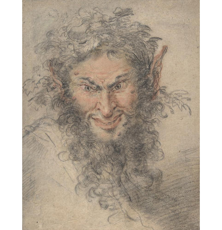 «Head of a Satyr» par Circle Of Antoine Watteau - Art mural sur toile tendue avec châssis, H 24 po x l 17 po