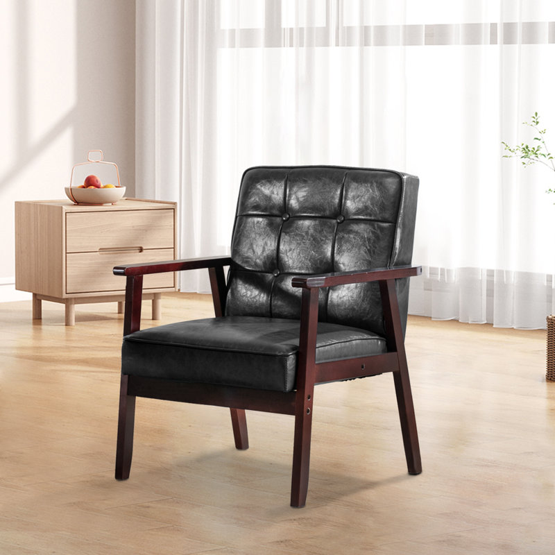 Chaise avec accoudoirs rembourrée Judeth, Similicuir noir brillant, 1