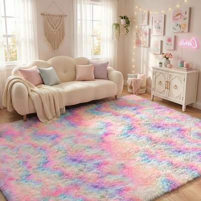Tapis de salon avec 4 autocollants, tapis 6 x 9, tapis moderne à poils longs doux pour la décoration des chambres, tapis de chambre colorés, tapis antidérapant de qualité supérieure, idéal pour les endroits très passants à l'intérieur, cadeau pour Halloween, Noël, l'Action de grâce, saison des finissants