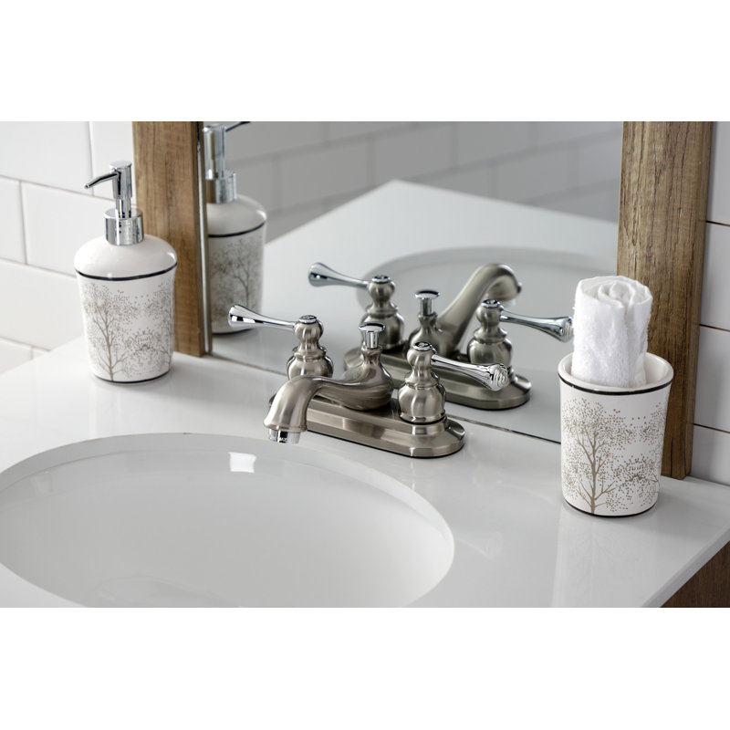 Kingston Brass English Vintage Two-Handle 3-Hole Deck Mount 4" Centerset Bathroom Faucet with Plastic Pop-Up