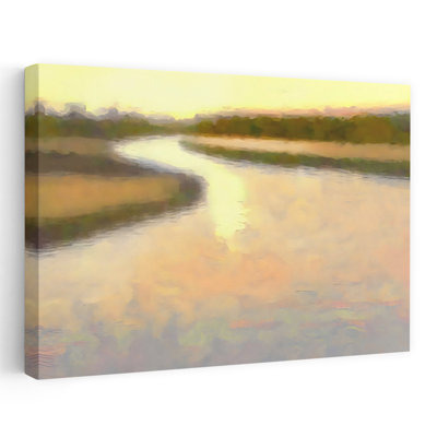 Golden Winding River Abstract Contemporary Wall Art Print 1 Piece Wrapped Canvas Wall Art