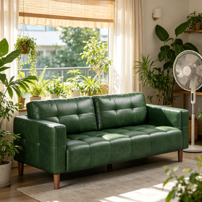 3-Seater Sofa Couch, 83 in Wide Faux Leather Sofa Couch with Spring Cushion, Modern Sofa with Deep Seats and 2 Removable Back Cushions, for Living Roo