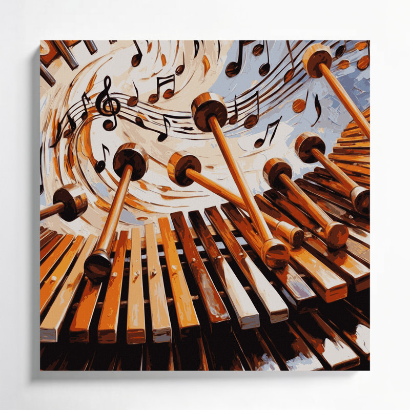 «Music Marimba», art mural sur toile noire, H 12 po x l 12 po