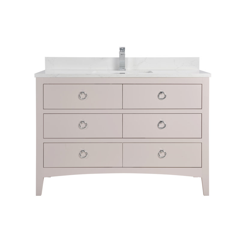 48" Solid Wood Sink Vanity With 1" Top, Polished Chrome, Dreamy White