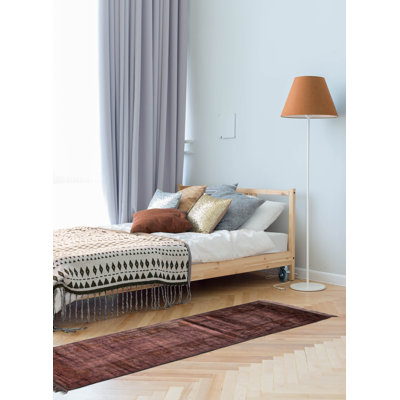 Tapis brun transitionnel noué à la main de conception unique 2 pi 7 po x 9 pi 1 po