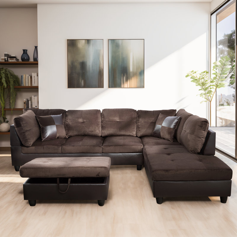 Canapé modulaire en L avec canapé-lit Modern Upholstery, Mélange de lin brun clair