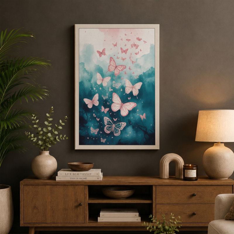 Butterfly Ombre Minimalist - Print, 24x16 - 61.0 x 40.6 cm, Taupe Border