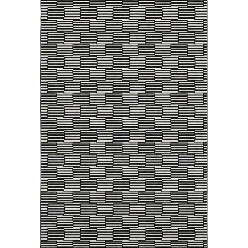 Premium Machine Washable Prisco Black Rug, Rectangle 5' x 7'6"